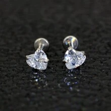 1Pc Stainless Steel Heart Gem Labret Earring Stud Helix Cartilage Piercing Labret Ring Lip Monore Piercing Jewelry 16G Valentines, Mom, Mother, Mother's Day, Gift