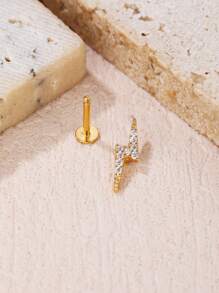 1pc Fashionable Stainless Steel & Diamond Lightning Bolt Stud Earring Suitable For Women's Daily Wear - Lightning - View 7