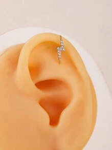 1pc Fashionable Stainless Steel & Diamond Lightning Bolt Stud Earring Suitable For Women's Daily Wear - Lightning - View 5