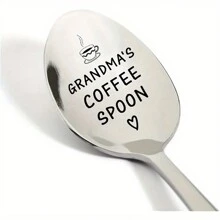 1 Pieza, cuchara de acero inoxidable tallada para la cafetería de la abuela, regalo para entusiastas del café de la abuela, cuchara de café como regalo de cumpleaños y Día de la Madre - Plateado - Ver 1