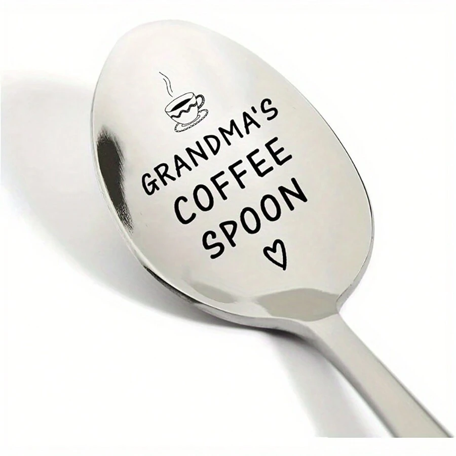 1 Pieza, cuchara de acero inoxidable tallada para la cafetería de la abuela, regalo para entusiastas del café de la abuela, cuchara de café como regalo de cumpleaños y Día de la Madre - Plateado - Ver 1