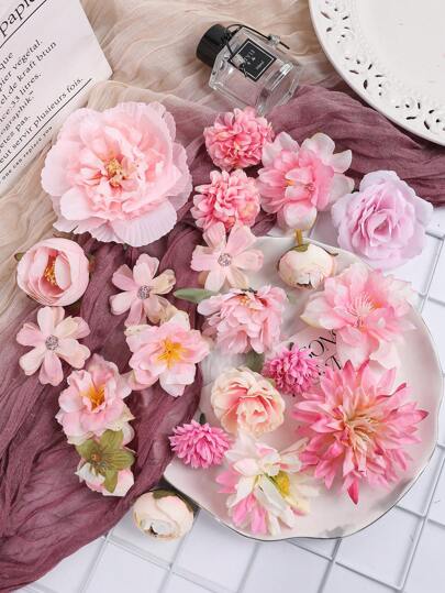 21/42pcs Pink Simulation Flower Material Pack Artificial Flower Material Set Diy Handmade Accessories Antique Hair Accessories Bridal Headwear Festive Home Decoration
