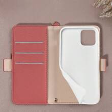 兔子手機殼時尚手機保護殼，皮革手機殼，帶卡槽和手帶，可愛的日常旅行必備，可存儲卡片和零錢，適用於iPhone - 暗粉紅色 - 查看 6