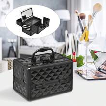 Cosmetic Case, Empty Makeup Case With Mirror And 2 Pull-Out Shelves, Portable Makeup Organizer With Carrying Handle And Closure - Black - View 4