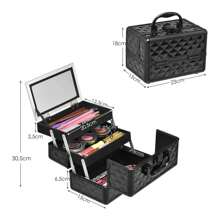 Cosmetic Case, Empty Makeup Case With Mirror And 2 Pull-Out Shelves, Portable Makeup Organizer With Carrying Handle And Closure - Black - View 5
