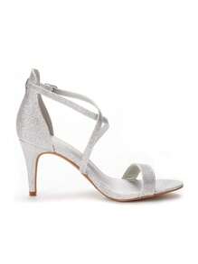 Women Cross Strappy High Heels Fashionable Stilettos Open Toe Pump Heel Sandals For Wedding Evening Party Homecoming,Valentine's Day - Bạc - Xem 6