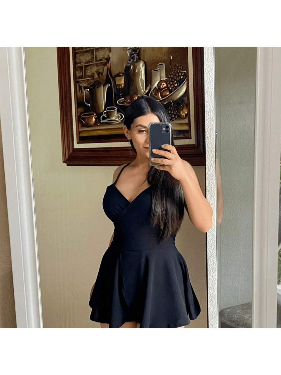 Strap Skirt-Short Dress - 黑色 - 查看 1