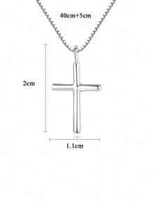 1pc Fashionable High-End S925 Silver Cross Pendant Necklace, Suitable For Women's Daily Outfit - Silver - View 5