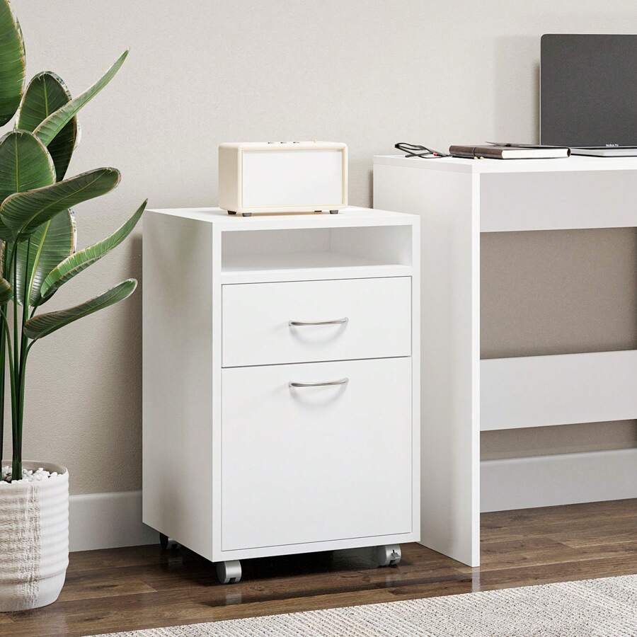 HOMCOM 60cm Storage Cabinet W/ Drawer Open Shelf Metal Handles 4 Wheels Office Home Organiser Mobile Printer