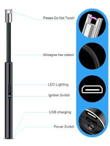 1pc Black 360-Degree Soft Pipe Type-C Charging Port Metal Hose Long Endurance Arc Lighter With Usb Rechargeable Battery - Black - View 5