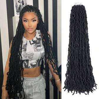 36Inch Black Faux Locs Crochet Braids Hair , 1 Pack Pre-Looped Soft Locs Curly Wavy Goddess Locs Crochet Hair Afro Synthetic Dreadlock Hair Extension