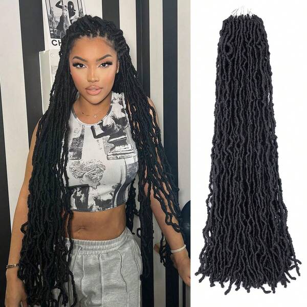 36Inch Black Faux Locs Crochet Braids Hair , 1 Pack Pre-Looped Soft Locs Curly Wavy Goddess Locs Crochet Hair Afro Synthetic Dreadlock Hair Extension