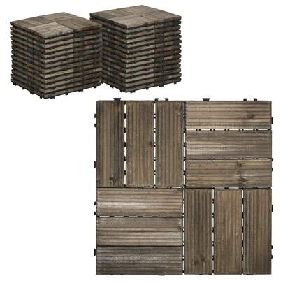 Outsunny 27 Pcs Wooden Interlocking Decking Tiles, Outdoor Flooring Tiles For Patio, Balcony, Terrace, Hot Tub, 30 X 30 Cm Per Piece, 2.5㎡ Per Pack, Charcoal Grey
