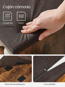 VASAGLE Banco Zapatero, Zapatero con Asiento y Cojín, Banco para Zapatos con Estante, Asiento Acolchado, para Entrada Pasillo Dormitorio, 30 x 104 x 48 cm, Marrón Rústico y Marrón - Marrón - Ver 5