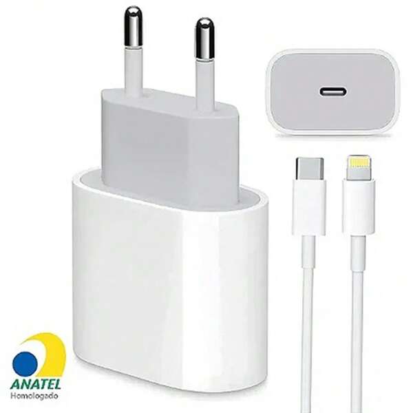 Kit Fonte Carregador Turbo 20W Para Iphone + Cabo USB-C Para Lightning Carga Rápida