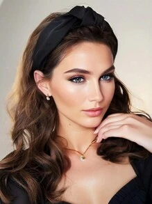 1pc Elegant Ladies Fashion High-Quality Satin Headband Hair Accessories For Party And Banquet,Hairband,Hair Hoop Headbands, Black Head Accessories - Black - View 1