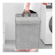 Cesto Grande Ropa Sucia, Plegable, Bote Ropa,Cesta De Lavandería, Sobre La Pared Cesto De Ropa Sucia Para Cuarto De Baño, Dormitorio, Organizador Plegable De Tela - Gris - Ver 3