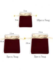 5-10 Cái/Bộ Túi Đựng Trang Sức Bằng Nhung Có Dây Rút Túi Đựng Quà Tặng Túi Đựng Đồ Trang Điểm Cho Sinh Nhật Đám Cưới - Màu Đỏ Sâu - Xem 4