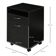 HOMCOM 60cm Storage Cabinet W/ Drawer Open Shelf Metal Handles 4 Wheels Office Home Organiser Mobile Printer - Black - View 8