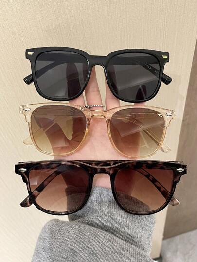 3pcs Y2k Style Square Frame Cute Unisex Retro Fashion Eyeglasses Beach Accessories For Women Glasses Shades For Summer Beach Vacation,Outdoor,Travel