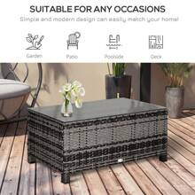 Outsunny Outdoor PE Rattan Coffee Table, Rectangular Garden Tea Table W/ Tempered Glass Top - Grey - View 9