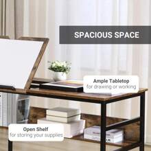 HOMCOM Adjustable Drafting Table Art Desk Drawing Table, Craft Desk Workstation For Painting, Multifunctional Writing Desk W/ 15-Level Tiltable Tabletop And Storage Shelf, Home Office, Rustic Brown