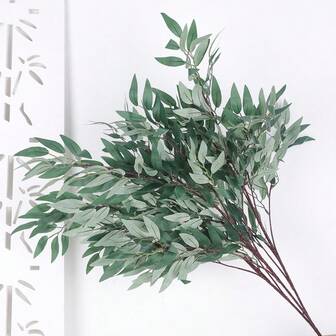 1/6pcs Willow Leaf Shaped Printed Fabric Tie-On Greenery For Decoration