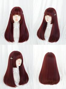 1 extensión de cabello liso sintético resistente al calor de 24 pulgadas de largo en estilo de corte princesa con gorro de peluca rojo rosa, aspecto suave y natural, adecuado para uso diario