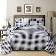 Plaid Bedding Quilts Lightweight Patchwork Quilt Set Classic Buffalo Check Bedspread Breathable Coverlet Geometric Bed Set Plaid Home Decor - 藏蓝色 - 查看 5