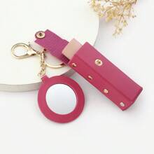 别致的唇膏守护者钥匙扣 - 时尚小镜子，优质 PU 皮革袋，保护和整理唇膏、润唇膏和唇彩，完美的便携式化妆配件。多色唇膏包钥匙扣，带镜子包、钱包、钱包配件钥匙扣吊坠。1 件独特设计感唇膏钥匙扣包吊坠 - 逼真的唇膏形状设计，实用的钥匙扣，时尚包吊坠 - 玫紅色 - 查看 11