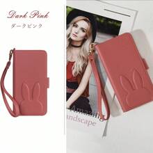 兔子手機殼時尚手機保護殼，皮革手機殼，帶卡槽和手帶，可愛的日常旅行必備，可存儲卡片和零錢，適用於iPhone - 暗粉紅色 - 查看 2