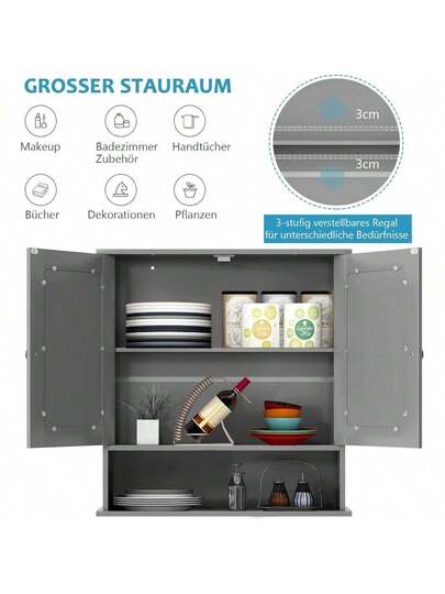 Bathroom Spiegel Cabinet Shelf, Wand Mirror, Hang Cabinet, Wood, 56 13 58 Cm (Grey) view 5