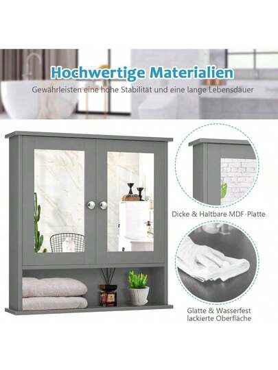 Bathroom Spiegel Cabinet Shelf, Wand Mirror, Hang Cabinet, Wood, 56 13 58 Cm (Grey) view 4