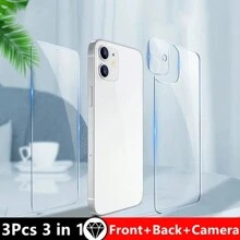 Miếng dán bảo vệ màn hình kính cường lực độ phân giải cao 3in1 màu trắng với miếng dán màn hình phía sau bao phủ đầy đủ Tương thích với dòng iPhone 11-15 Pro Max, Ốp lưng bảo vệ ống kính điện thoại chống trầy xước - Trong sáng - Xem 1