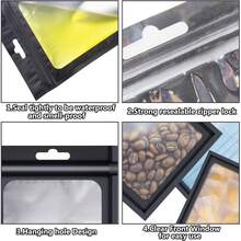 50 cái Có thể khóa lại được Polyester Phim ảnh Tự niêm phong Cái túi , Đồ trang sức , Hộp Đựng Thực Phẩm , bao bì , Chống mùi hôi Với Treo Lỗ - màu đen - Xem 2