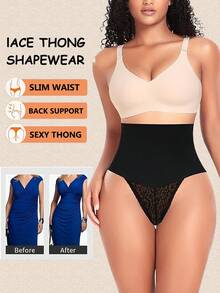 1 件女士塑身衣丁字裤高腰塑身衣丁字裤蕾丝塑身衣 - 黑色 - 查看 4