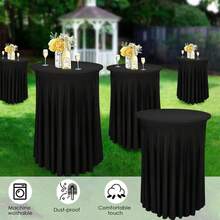 1 PC Cocktail Table Skirt, Black Spandex Table Covers For Highboy Table, Cocktail Table Tablecloth For High Top Party Table, Wedding, Party, Banquet - Black - View 5