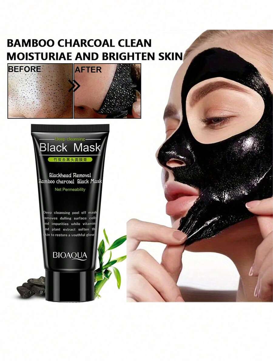 Mascarilla de carbón de bambú para eliminación de puntos negros, mascarilla de limpieza profunda para manchas en la nariz, mascarilla para la nariz, dolor de acné y puntos negros - Negro - Ver 1