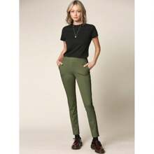 Women's Pull On Legging Ponte Tummy Control Skinny Pant With Pockets - Olive Green - View 1
