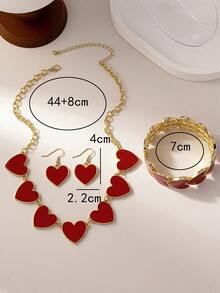 1pc Red Heart Necklace, Bracelet, Earrings Set For Women To Pair With Any Outfits, Suitable For High-End Events Or Individual Purchase - A Fashionable Lady Love Red Gold Necklace for Ladies - View 5
