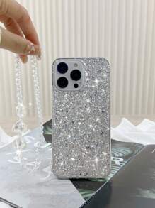 2000 年代时尚手机壳带卡夹银色 Y2k One Galaxy 闪光手机壳带三个心形吊坠和链条适用于 Apple 和 Android 手机适用于女性防水防震防摔防刮 - 白色 - 查看 2