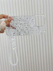 2000 年代时尚手机壳带卡夹银色 Y2k One Galaxy 闪光手机壳带三个心形吊坠和链条适用于 Apple 和 Android 手机适用于女性防水防震防摔防刮 - 白色 - 查看 8