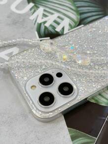 2000 年代时尚手机壳带卡夹银色 Y2k One Galaxy 闪光手机壳带三个心形吊坠和链条适用于 Apple 和 Android 手机适用于女性防水防震防摔防刮 - 白色 - 查看 5