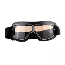 1Storm Motorcycle Scooter Mopeds Goggles Half Helmet Vintage Vespa Pilot Aviator Style, GK_631 Black Frame Clear Lens - Dark Grey - View 3