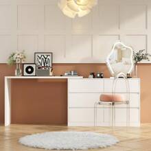 Modern Corner Makeup Vanity Table With 6 Spacious Drawers, 51" Vanity Desk Dressing Table Computer Desk For Bedroom