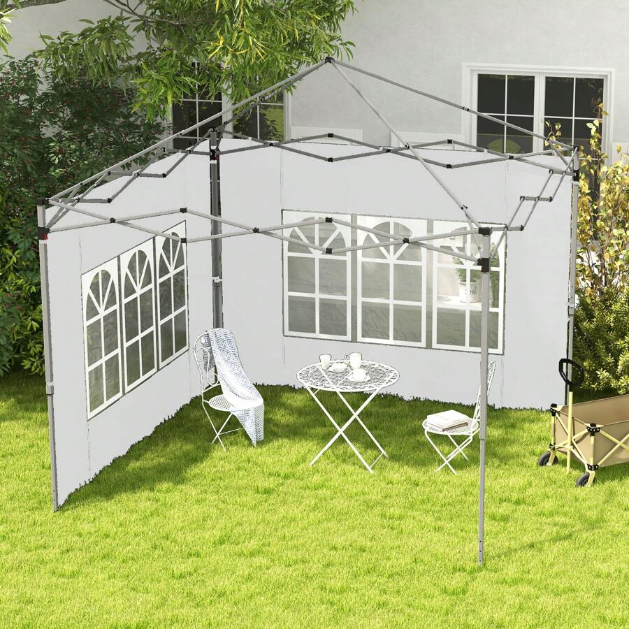 Outsunny Gazebo Side Panels With Window For 3x3(M) Or 3x4m Pop Up Gazebo, 2 Pack Sides Replacement - White - View 1