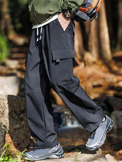 男士春秋直筒工作褲,多口袋,寬鬆休閒運動褲,防風防水戶外徒步攀岩長褲