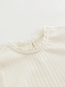 MARC&JANIE 少女甜美森系镂空蕾丝花边圆领长袖T恤，春季 - 米色 - 查看 3