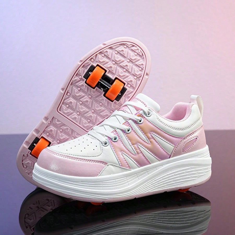 Mateju Kids Roller Skate Shoes For Boys Girls, Retractable Wheels Skateboarding Skates Outdoor Parkour Shoes 2 Wheels Fashion Sneakers Unisex Walking