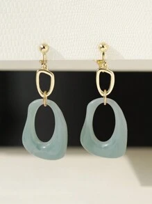 2入組法式復古簡約幾何圖案銅、樹脂夾式耳環